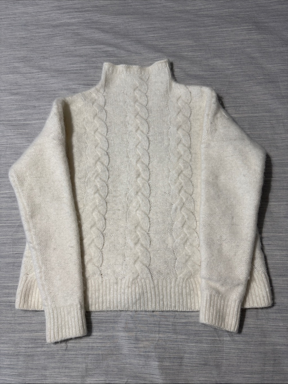 Madewell Cream Cable Knit Turtleneck Sweater Merino Wool Polyamide Blend Small